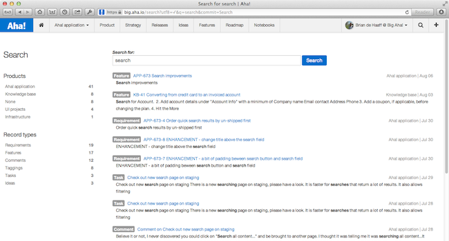New Aha! Release — Better Emails, Search, Requirements, and Tasks